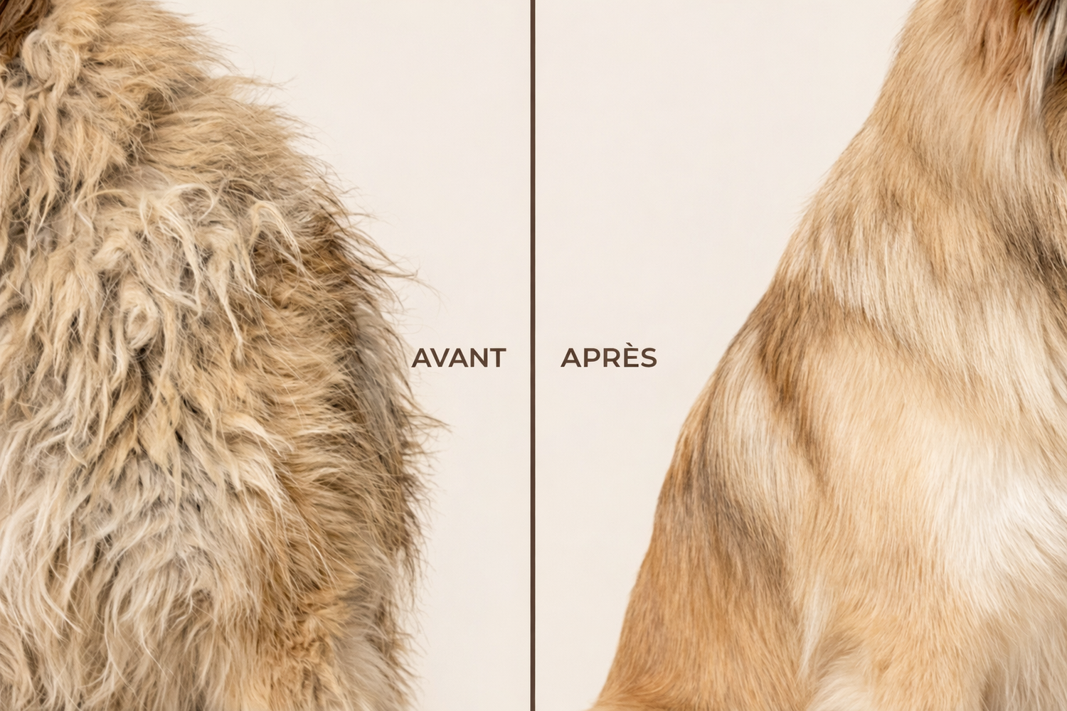 Pelage chien avant après brosse vapeur - résultat première utilisation