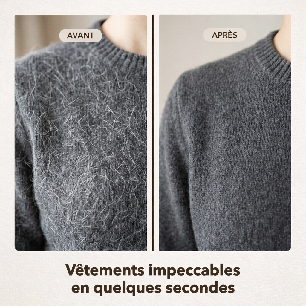 Pull noir avant après gant anti-poils - poils chat retirés en 1 passage