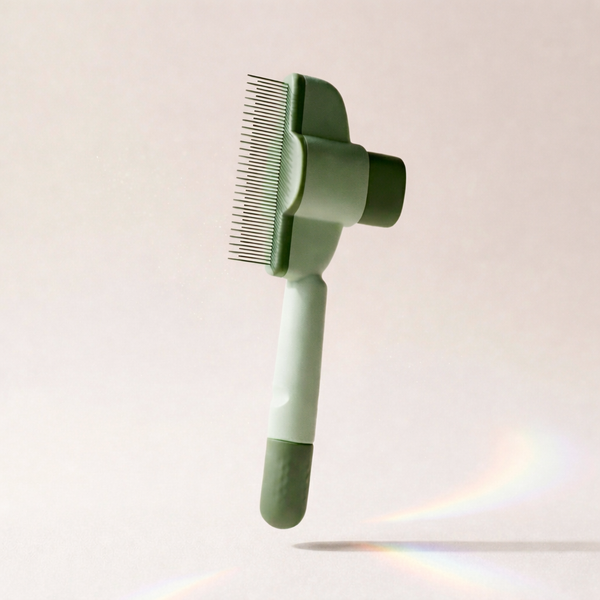 Peigne toilettage auto-nettoyant vert bouton poussoir - Atelier Des Poils