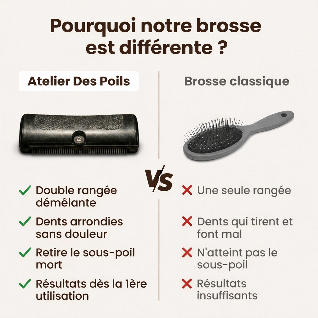 Caractéristiques brosse toilettage chien double rangée démêlante
