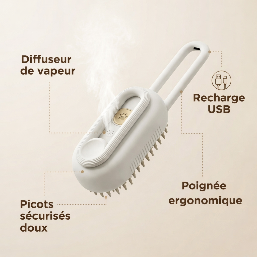Brosse Vapeur Chien Chat – Pelage Brillant Sans Nœuds