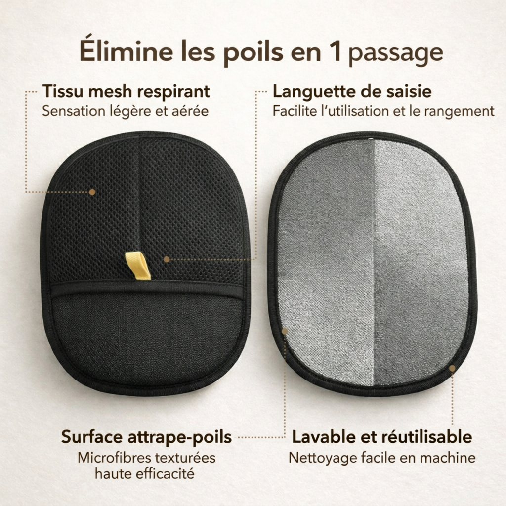 Gant Anti-Poils Chien Chat – Enlève les Poils Canapé Vêtements Tapis