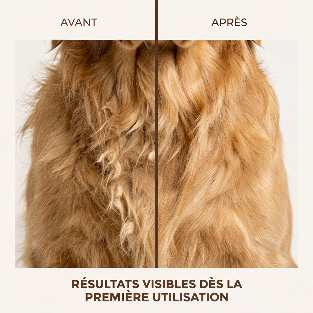 Pelage chien avant après brossage - résultat brosse chien