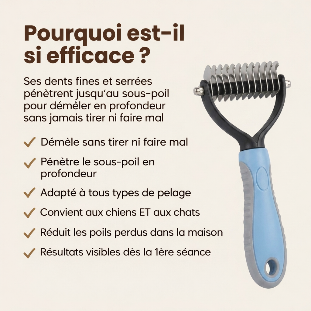 Peigne Démêlant Chien Chat – Élimine les Nœuds Sans Douleur